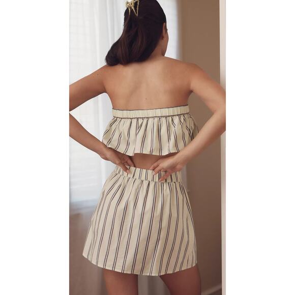 Anthropologie Strapless Crop Boxer Top and Skirt Set XL Green Striped Beachy - Picture 2 of 16